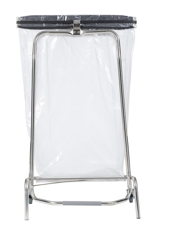 METRO Professional Supporto per sacco della spazzatura, acciaio inox, per sacchi fino a 110 L, 2 ruote, argento/nero