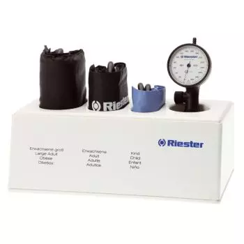 Misuratore di pressione Riester R1 anti-urti, 3 bracciali, fondo bianco, con cassetto 