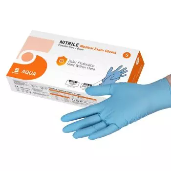 Guanti da esplorazione in nitrile Aqua, senza polvere, non sterili (scatola da 100)
