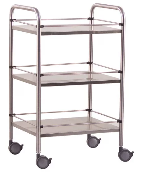 Gueridon, inox, 90 x 55 x 80 cm, 3 vassoi con gallerie rimovibile - Holtex