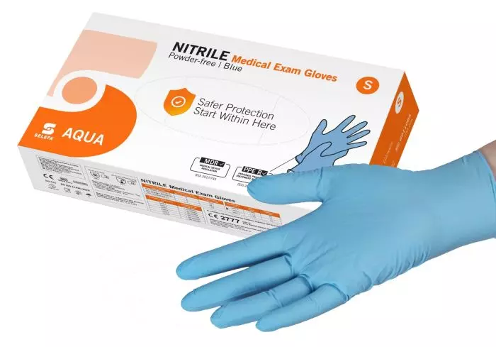 Guanti da esplorazione in nitrile Aqua, senza polvere, non sterili (scatola da 100)