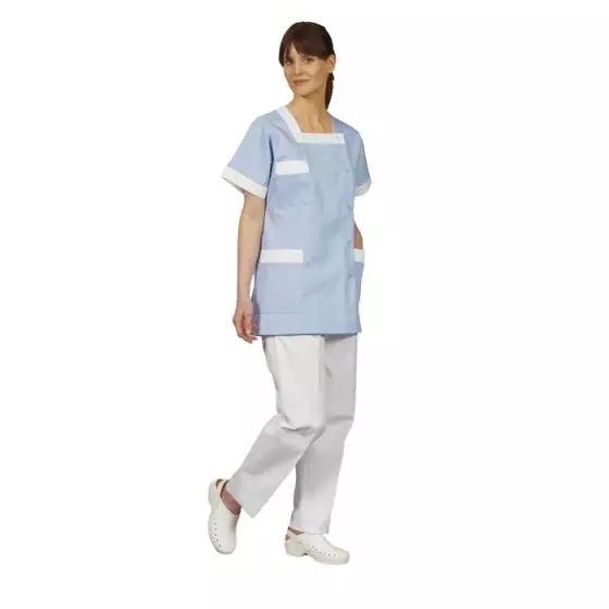 Tunique médicale femme Tilly bleu parement blanc Mulliez