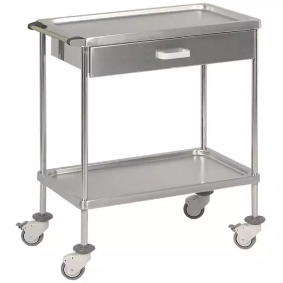 Carrello ambulatorio, inox, 73 x 42 cm, con 2 vassoi e con un cassetto Hidemar